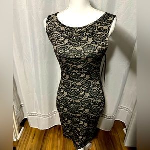 Small body con black faux lace design dress